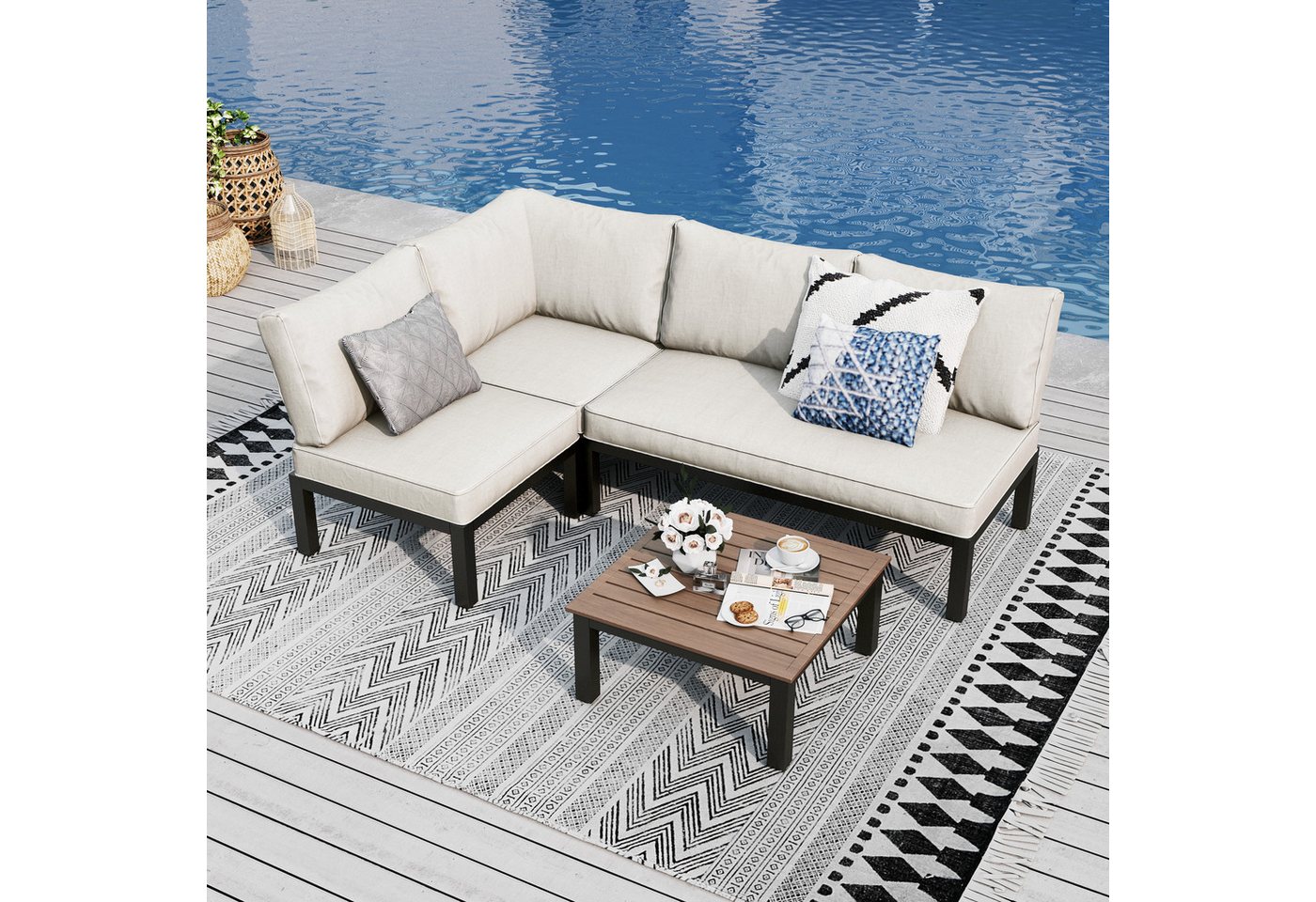 PHI VILLA Gartenlounge-Set, (Gartenmöbel Balkonmöbel Set 4 Teilig, Metall Lounge Möbel Outdoor Gartenlounge Set 4-Sitzer) von PHI VILLA