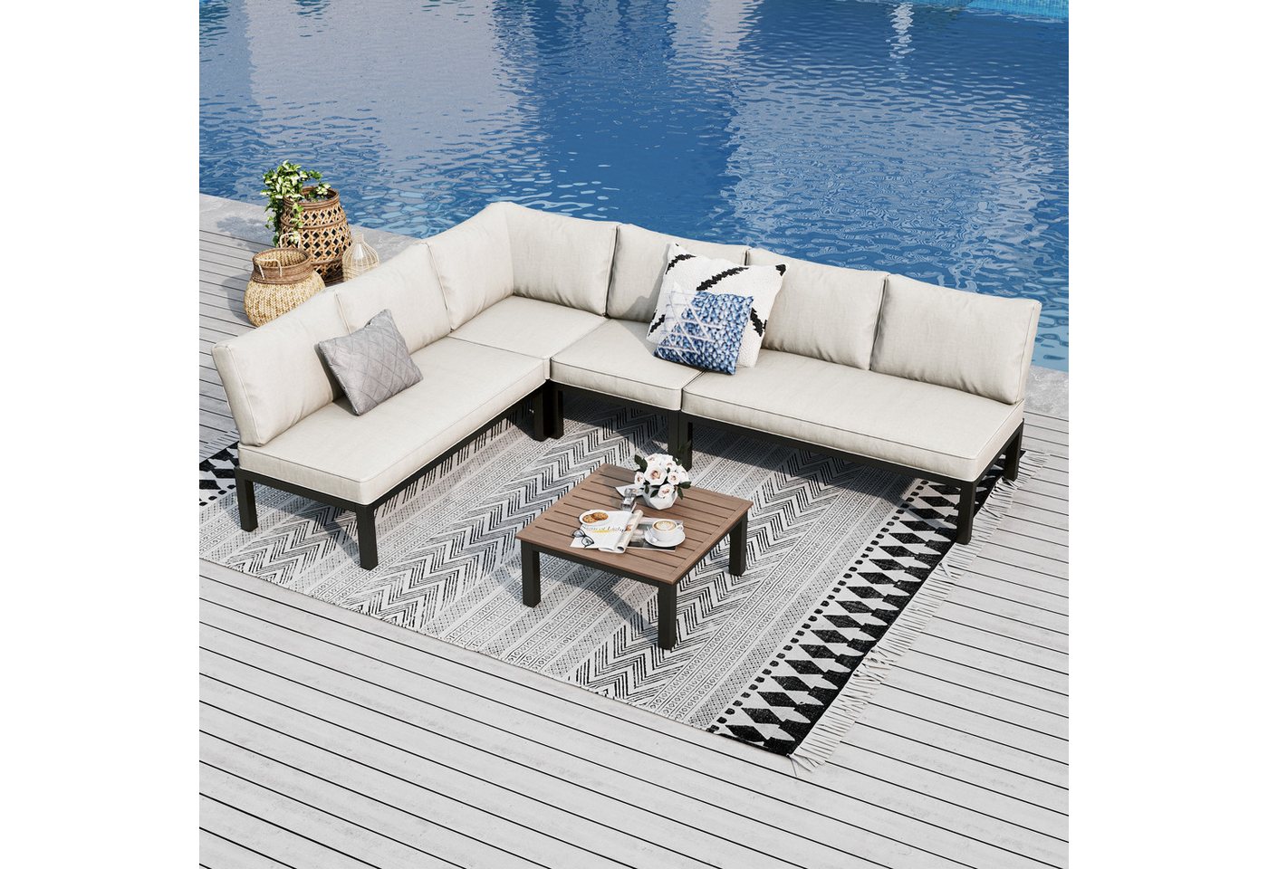 PHI VILLA Gartenlounge-Set, (Gartenmöbel Balkonmöbel Set 4 Teilig, Metall Lounge Möbel Outdoor Gartenlounge Set 4-Sitzer) von PHI VILLA