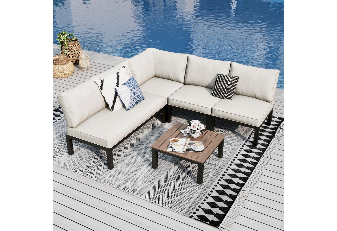 PHI VILLA Gartenlounge-Set, (Gartenmöbel Balkonmöbel Set 4 Teilig, Metall Lounge Möbel Outdoor Gartenlounge Set 4-Sitzer) von PHI VILLA