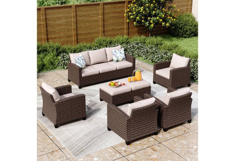 PHI VILLA Gartenlounge-Set, (Gartenmöbel Set Balkonmöbel, Rattan Lounge Möbel Outdoor Gartenlounge Set) von PHI VILLA