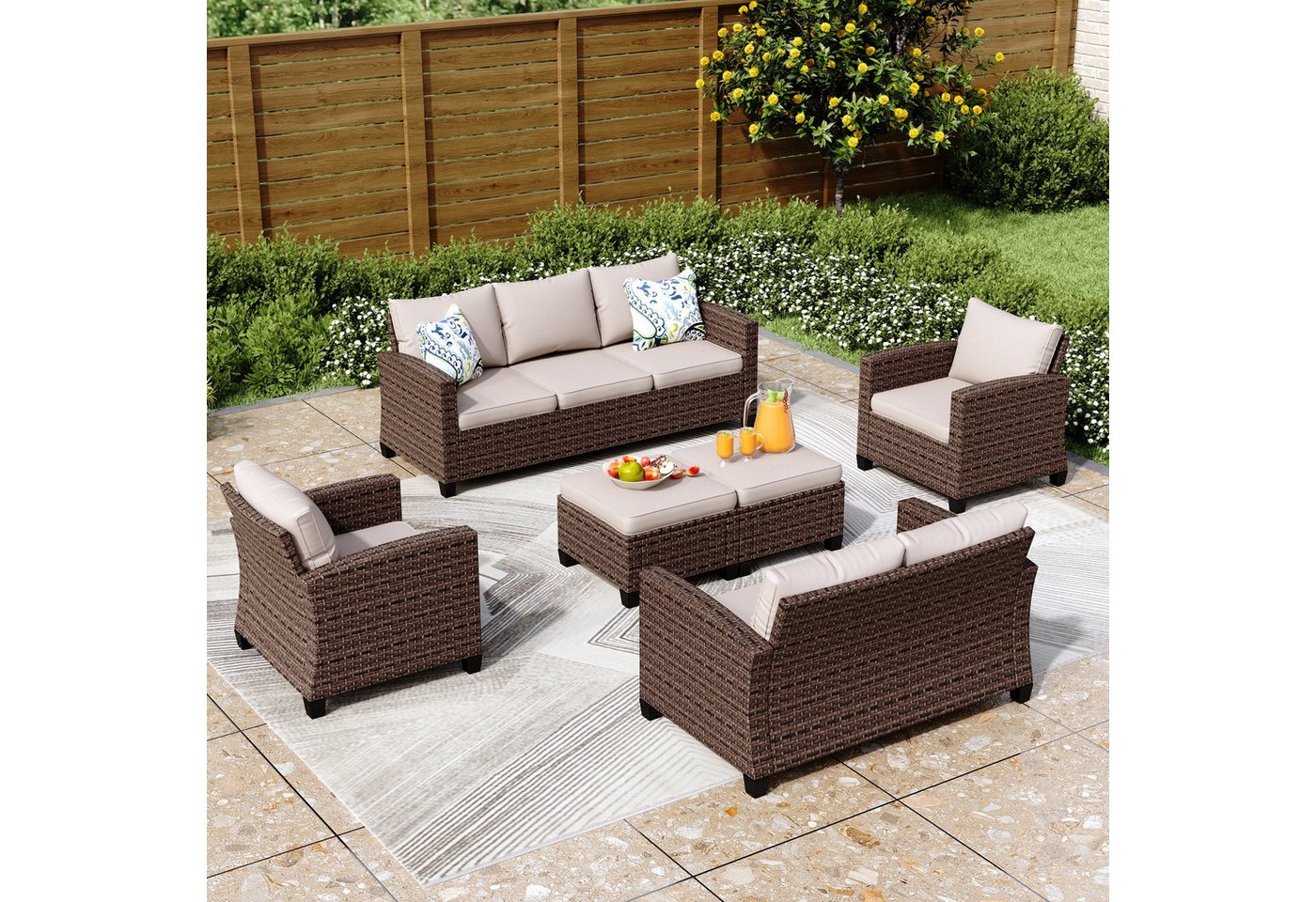PHI VILLA Gartenlounge-Set, (Gartenmöbel Set Balkonmöbel, Rattan Lounge Möbel Outdoor Gartenlounge Set) von PHI VILLA