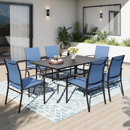 PHI VILLA Gartenmöbel Set 6 Stühle mit Tisch Terassenmöbel mit 6 x Blau Textilene-Esszimmerstühle Schwarzer Rechteckiger Metall-Esstisch für Terrasse, Deck, Hof, Bistro PHI VILLA Gartenmöbel Set 6 Stühle mit Tisch Terassenmöbel mit 6 x Blau Textilene-Esszimmerstühle Schwarzer Rechteckiger Metall-Esstisch für Terrasse, Deck, Hof, Bistro von PHI VILLA