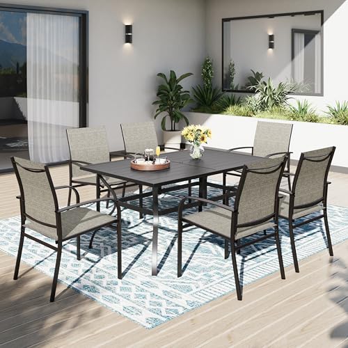 PHI VILLA Gartenmöbel Set 6 Stühle mit Tisch Terassenmöbel mit 6 x Braune Textilene-Esszimmerstühle Schwarzer Rechteckiger Metall-Esstisch für Terrasse, Deck, Hof, Bistro PHI VILLA Gartenmöbel Set 6 Stühle mit Tisch Terassenmöbel mit 6 x Braune Textilene-Esszimmerstühle Schwarzer Rechteckiger Metall-Esstisch für Terrasse, Deck, Hof, Bistro von PHI VILLA