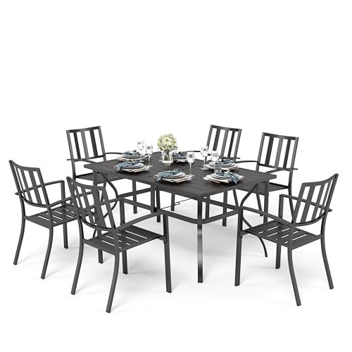 PHI VILLA Gartenmöbel Set 6 stühle mit Tisch Wetterfest Gartengarnitur Set 6 Personen mit Stapelbare Stühle Terrassenmöbel Set Outdoor Bistro Möbel Sets Metall von PHI VILLA