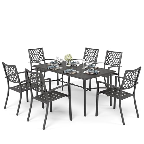 PHI VILLA Gartenmöbel Set Metall 6 stühle mit Tisch Wetterfest E-Coating Rechteckiger Metall-Esstisch mit Stapelbare Stühle Terrassenmöbel Set Balkon Outdoor Bistro Möbel Sets Schwarz PHI VILLA Gartenmöbel Set Metall 6 stühle mit Tisch Wetterfest E-Coating Rechteckiger Metall-Esstisch mit Stapelbare Stühle Terrassenmöbel Set Balkon Outdoor Bistro Möbel Sets Schwarz von PHI VILLA