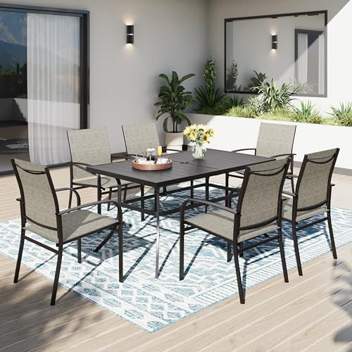 PHI VILLA Gartenmöbel Set Wetterfest Outdoor Möbel mit 6 x Braune Textilene-Esszimmerstühle Schwarzer Rechteckiger Metall-Esstisch für Terrasse, Deck, Hof, Bistro PHI VILLA Gartenmöbel Set Wetterfest Outdoor Möbel mit 6 x Braune Textilene-Esszimmerstühle Schwarzer Rechteckiger Metall-Esstisch für Terrasse, Deck, Hof, Bistro von PHI VILLA