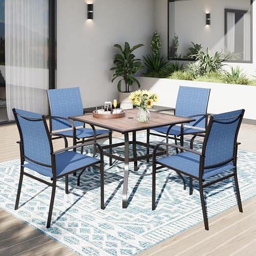 PHI VILLA Gartenmöbel Set Wetterfest für 4 Personen Terrassenmöbel mit 4 x Blaue Textilene-Esszimmerstühle 94cm Quadratischer Gartentisch für Balkon,Deck,Hof von PHI VILLA