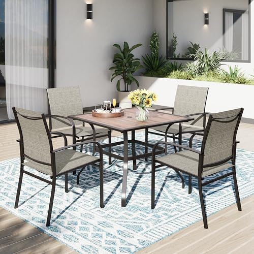 PHI VILLA Gartenmöbel Set Wetterfest für 4 Personen Terrassenmöbel mit 4 x Braune Textilene-Esszimmerstühle 94cm Quadratischer Gartentisch für Balkon,Deck,Hof von PHI VILLA