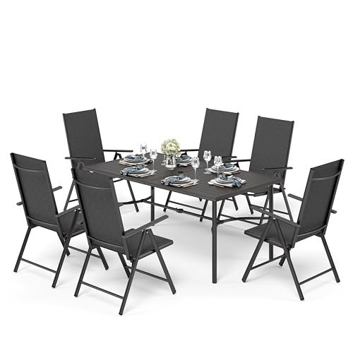 PHI VILLA Gartenmöbel Terassenmöbel Set 6 Personen, 6X Verstellbar mit 7 sitzpositionen Aluminium Gartenstühle Klappbar, Gartentisch mit Stühlen Sitzgruppe Garten Möbel Schwarz von PHI VILLA