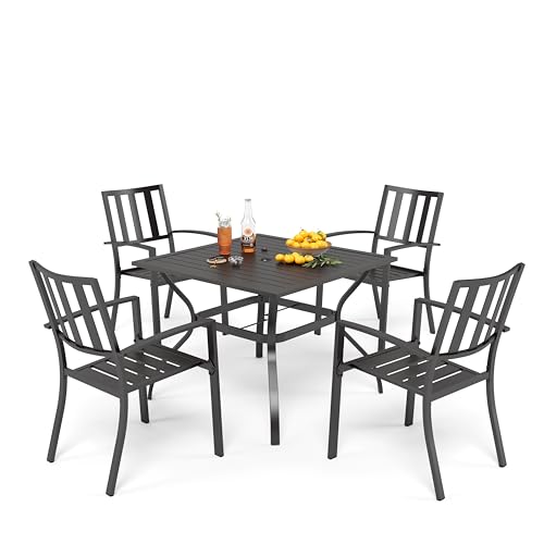 PHI VILLA Gartenmöbel mit 94cm Metall Gartentisch und Stapelbare Stühle 4er Set Metall Terrassen Outdoor Bistro Garten Möbel Sets Wetterfest Garten Sitzgruppe Sparen Platz von PHI VILLA