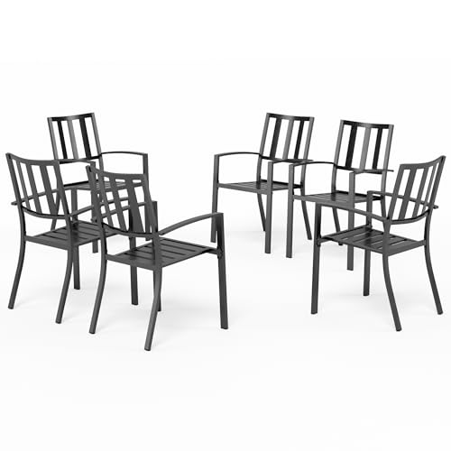 PHI VILLA Gartenstühle 6er Set Wetterfest Terrassenstühle Metall Balkonstuhl Stapelstühle mit Armlehnen für Garten und Außenbereich, Schwarz von PHI VILLA