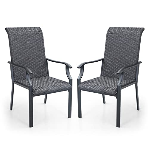 PHI VILLA Gartenstühle Set of 2 Rattanstühle für draußen Terrassenstuhl Metall Pulverbeschichtung Balkon Gartenmöbel von PHI VILLA
