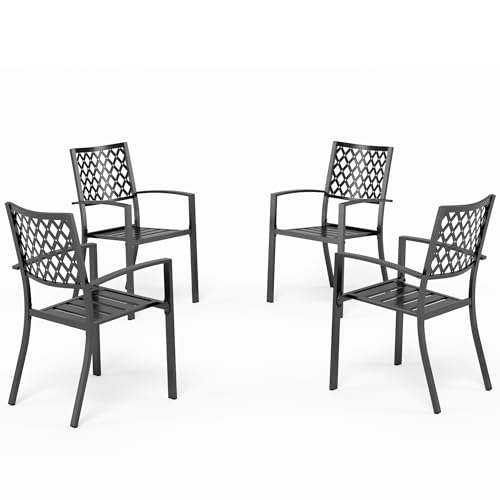 PHI VILLA Gartenstühle Stapelbar 4er Set Wetterfest Terrassenstühle Metall Balkonstuhl Stapelstühle mit Armlehnen für Garten und Außenbereich von PHI VILLA