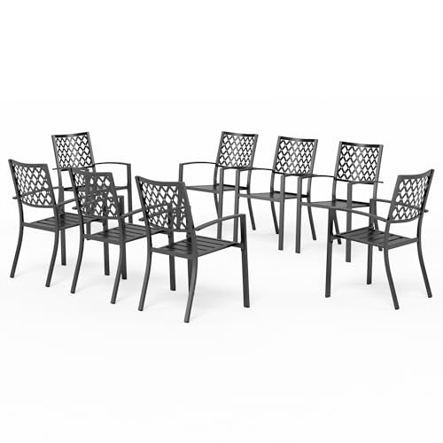 PHI VILLA Gartenstühle Stapelbar 8er Set Wetterfest Terrassenstühle Metall Balkonstuhl Stapelstühle mit Armlehnen für Garten und Außenbereich von PHI VILLA