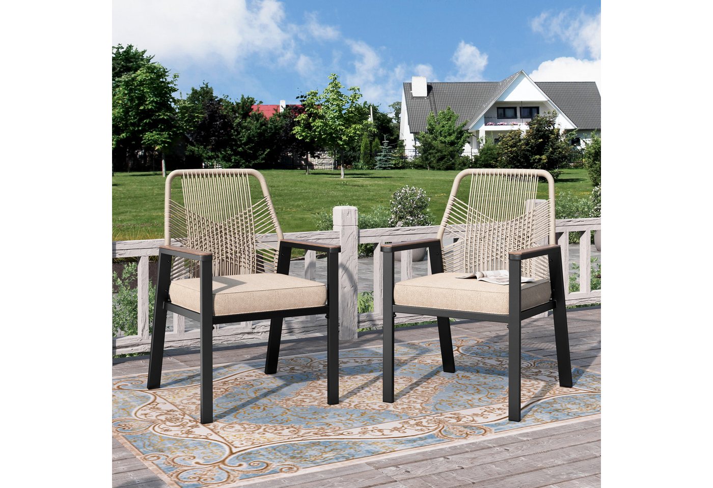 PHI VILLA Gartenstuhl (Gartensessel Balkonstuhl Outdoor Sessel Chair), Gartenstuhl 2er Set von PHI VILLA