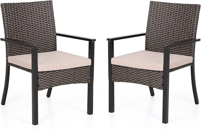 PHI VILLA Gartenstuhl (Moderne Gepolsterte Balkonstühle mit abnehmbarem Kissen für Terrasse, Deck, Veranda, Balkon), 2er Set Wetterfest Gartenstühle Outdoor Rattan Stühle von PHI VILLA