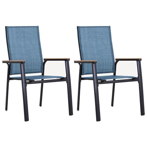 PHI VILLA Gartenstuhl 2er Set Stapelbaren, Tragbaren Gartenstühle Hochlehner, Leichte Outdoor Sessel, Pulverbeschichteter Aluminium-Außensessel Balkonstuhl für Balkon Veranda,BLau von PHI VILLA