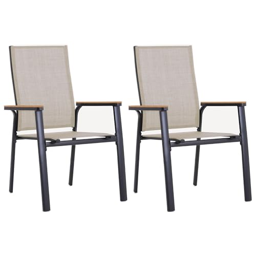 PHI VILLA Gartenstuhl 2er Set Stapelbaren, Tragbaren Gartenstühle Hochlehner, Leichte Outdoor Sessel, Pulverbeschichteter Aluminium-Außensessel Balkonstuhl für Balkon Veranda,Beige von PHI VILLA