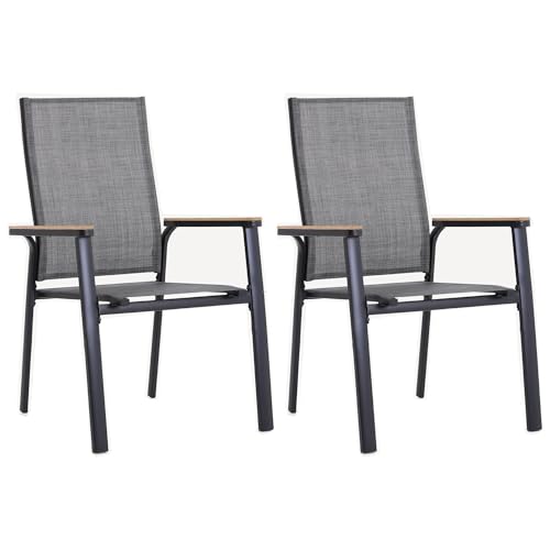 PHI VILLA Gartenstuhl 2er Set Stapelbaren, Tragbaren Gartenstühle Hochlehner, Leichte Outdoor Sessel, Pulverbeschichteter Aluminium-Außensessel Balkonstuhl für Balkon Veranda,Grau von PHI VILLA