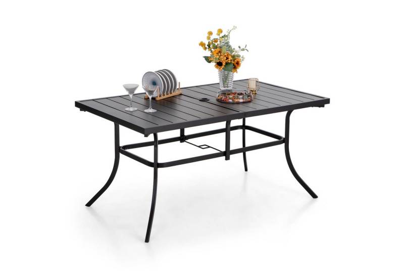 PHI VILLA Gartentisch (152 * 89 cm Gartentisch Terrassentisch Wetterfest, für 6 Personen Terrassentisch Draussen Metalltisch Gartenmöbel), Gartentisch mit Schirmloch von PHI VILLA