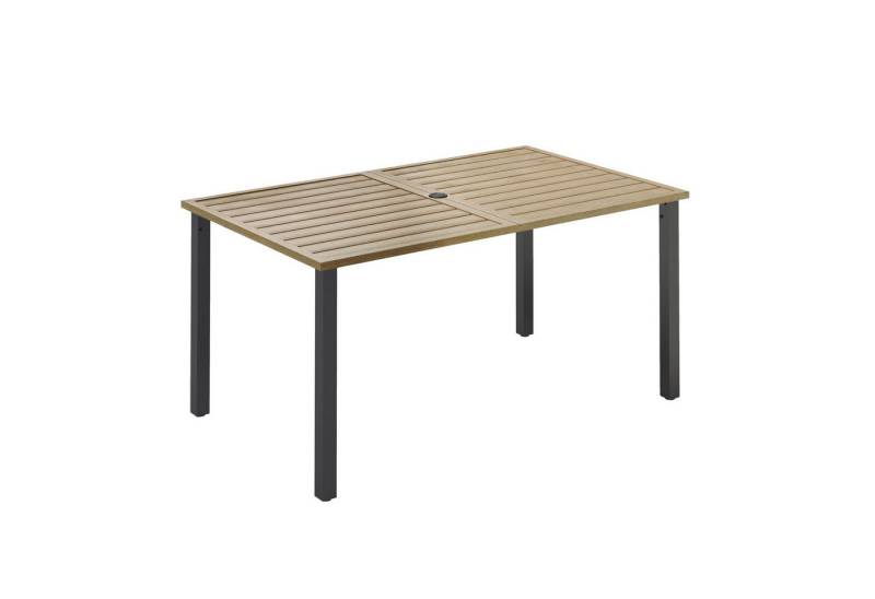 PHI VILLA Gartentisch (4cm Schirmloch für Terrasse Bistro Garten, Holzähnlicher Metall Tischplatte), mit Schirmloch Terrassentisch Gartentische Wetterfester von PHI VILLA