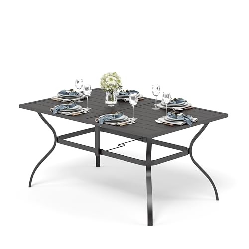 PHI VILLA Gartentisch Outdoor Terrasse Tisch für 6 Personen 152 * 95cm Rostfreier Stahlrahmen mit Sonnenschirmloch Outdoor Garten Esstisch Wetterfest von PHI VILLA