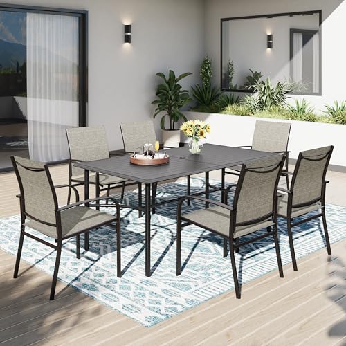 PHI VILLA Gartentisch mit Stühlen Garten Sitzgruppe mit 6 x Braune Textilene-Esszimmerstühle Schwarzer Rechteckiger Metall-Esstisch für Terrasse, Deck, Hof, Bistro PHI VILLA Gartentisch mit Stühlen Garten Sitzgruppe mit 6 x Braune Textilene-Esszimmerstühle Schwarzer Rechteckiger Metall-Esstisch für Terrasse, Deck, Hof, Bistro von PHI VILLA