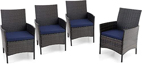 PHIVILLA Outdoor Rattan Stühle, 4 Stück Moderne Heavy Duty Wicker Armchair mit abnehmbarem Kissen für Terrasse, Deck, Veranda, Balkon von PHIVILLA