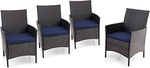 PHIVILLA Gartensessel wetterfest Gartenstühle Outdoor Rattan Stühle, 4 Stück Moderne Heavy Duty Wicker Armchair mit abnehmbarem Kissen für Terrasse, Deck, Veranda, Balkon von PHIVILLA