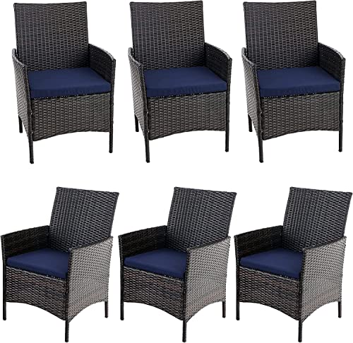 PHIVILLA Outdoor Rattan Stühle, 6 Stück Moderne Heavy Duty Wicker Armchair mit abnehmbarem Kissen für Terrasse, Deck, Veranda, Balkon von PHIVILLA