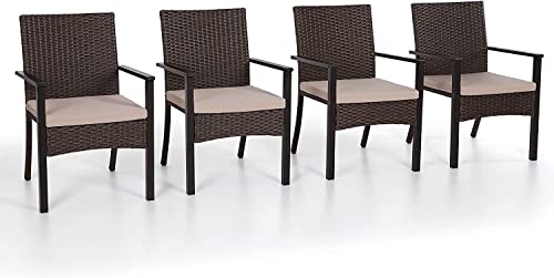 PHIVILLA Outdoor Wicker Chairs Set von 4, Rattan bedeckt Metall Sessel mit abnehmbarem Kissen, Heavy Duty Möbel Set für Patio, Deck, Veranda, Yard von PHIVILLA