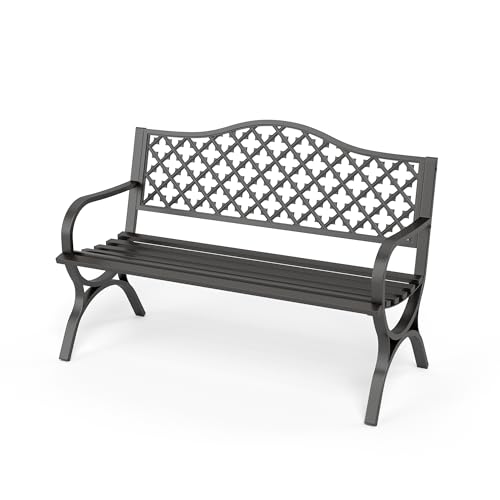 PHI VILLA Schwarze Gartenbank mit Rückenlehne aus Gusseisen und stabilem Stahlrahmen 2-3 Sitzer Bank Outdoor für Veranda, Park, Balkon und Garten PHI VILLA Schwarze Gartenbank mit Rückenlehne aus Gusseisen und stabilem Stahlrahmen 2-3 Sitzer Bank Outdoor für Veranda, Park, Balkon und Garten von PHI VILLA