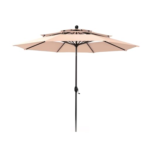 PHI VILLA Sonnenschirm Balkon Groß 300cm Balkonschirm Garten Terrasse Gartenschirm mit Kurbel UV Schutz Parasol Windfest,Beige von PHI VILLA