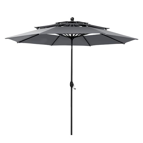 PHI VILLA Sonnenschirm Balkon Groß 300cm Balkonschirm Garten Terrasse Gartenschirm mit Kurbel UV Schutz Parasol Windfest,Grau von PHI VILLA