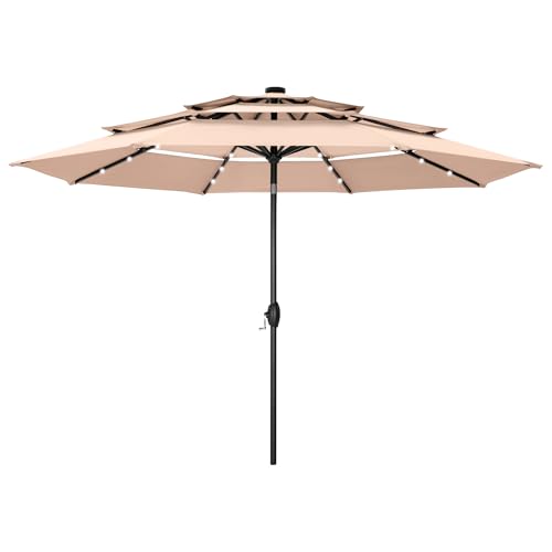 PHI VILLA Sonnenschirm Balkon Groß 300cm Balkonschirm Garten Terrasse Gartenschirm mit LED Kurbel UV Schutz Parasol Windfest,Beige PHI VILLA Sonnenschirm Balkon Groß 300cm Balkonschirm Garten Terrasse Gartenschirm mit LED Kurbel UV Schutz Parasol Windfest,Beige von PHI VILLA