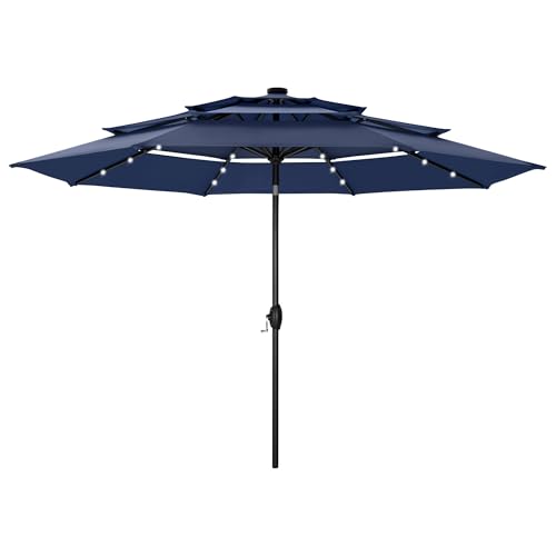 PHI VILLA Sonnenschirm Balkon Groß 300cm Balkonschirm Garten Terrasse Gartenschirm mit LED Kurbel UV Schutz Parasol Windfest,Marineblau von PHI VILLA