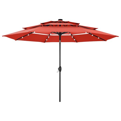 PHI VILLA Sonnenschirm Balkon Groß 300cm Balkonschirm Garten Terrasse Gartenschirm mit LED Kurbel UV Schutz Parasol Windfest,Orangerot von PHI VILLA