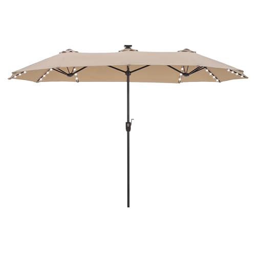 PHI VILLA Sonnenschirm Balkon Rechteckig Groß 380×200cm Balkonschirm Garten Gartenschirm mit LED Kurbel UV Schutz Parasol Windfest, Beige von PHI VILLA