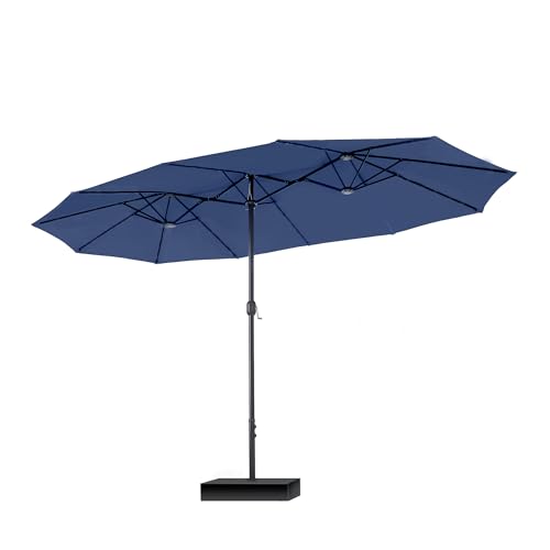 PHI VILLA Sonnenschirm Balkon Rechteckig mit Ständer Groß 270×450cm Balkonschirm Garten Gartenschirm mit Kurbel UV Schutz Parasol Windfest, Marineblau von PHI VILLA