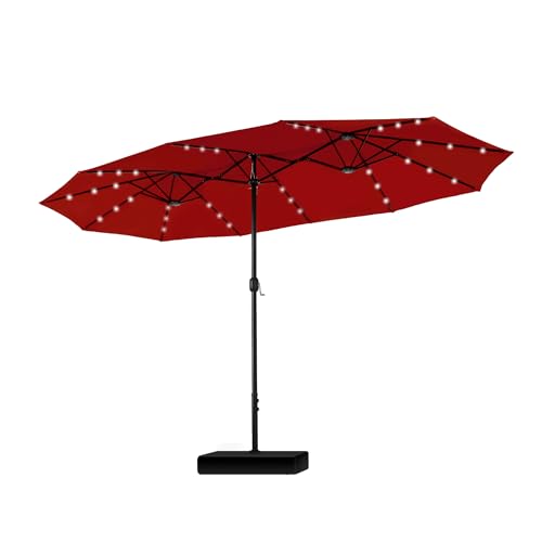 PHI VILLA Sonnenschirm Balkon Rechteckig mit Ständer Groß 450×270cm Balkonschirm Garten Gartenschirm mit LED Kurbel UV Schutz Parasol Windfest, Dunkelrot PHI VILLA Sonnenschirm Balkon Rechteckig mit Ständer Groß 450×270cm Balkonschirm Garten Gartenschirm mit LED Kurbel UV Schutz Parasol Windfest, Dunkelrot von PHI VILLA