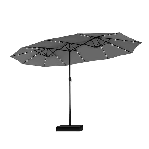 PHI VILLA Sonnenschirm Balkon Rechteckig mit Ständer Groß 450×270cm Balkonschirm Garten Gartenschirm mit LED Kurbel UV Schutz Parasol Windfest, Hellgrau PHI VILLA Sonnenschirm Balkon Rechteckig mit Ständer Groß 450×270cm Balkonschirm Garten Gartenschirm mit LED Kurbel UV Schutz Parasol Windfest, Hellgrau von PHI VILLA