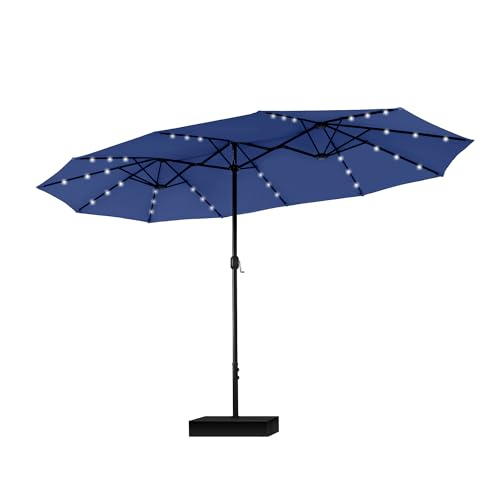 PHI VILLA Sonnenschirm Balkon Rechteckig mit Ständer Groß 450×270cm Balkonschirm Garten Gartenschirm mit LED Kurbel UV Schutz Parasol Windfest, Marineblau von PHI VILLA