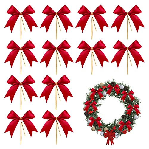 PHIEZC 50 Stück Weihnachtsbogen,Schwalbenschwanz Bowknot,Red Ribbon Bow,Weihnachten Band Schleife,für Geschenkbox Weihnachtsbaum Weihnachten Party Dekoration,Rot von PHIEZC