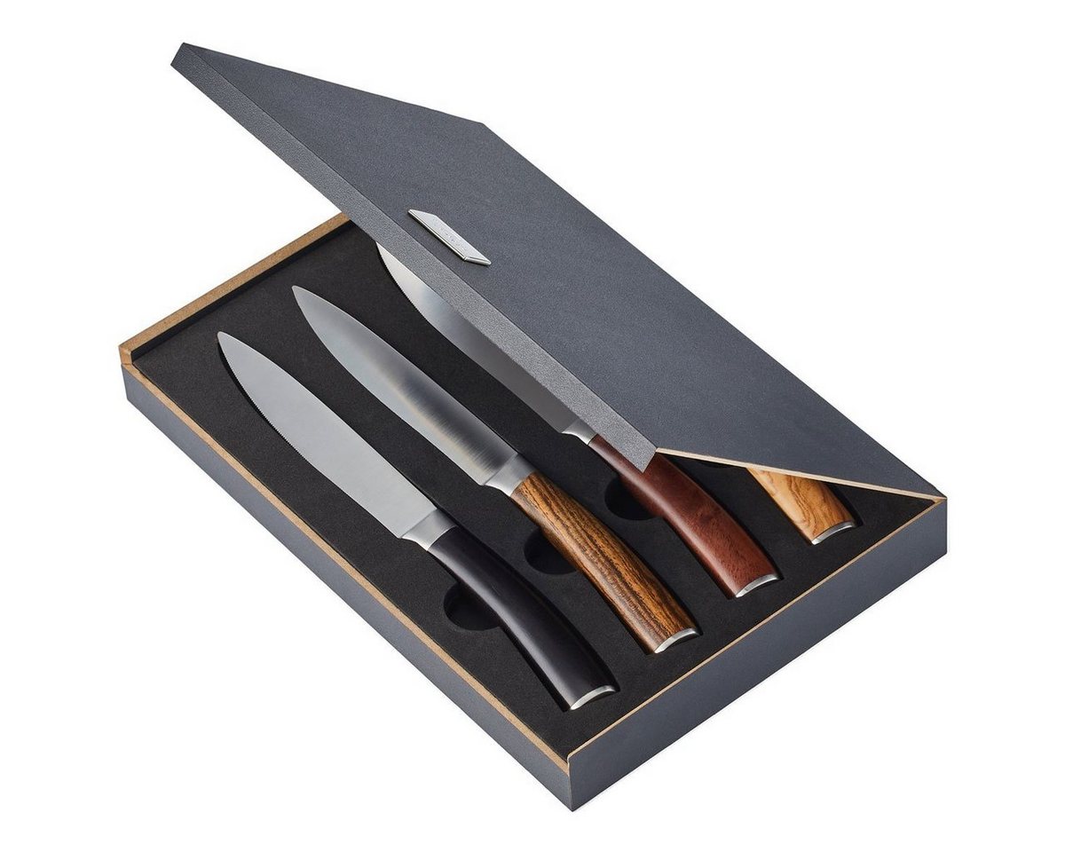 PHILIPPI Steakmesser Garry, Hochwertige Fleischmesser im 4er Set, Messer mit Edelstahlklinge und Holzgriff in verschiedenen Maserungen (4 Stück) von PHILIPPI