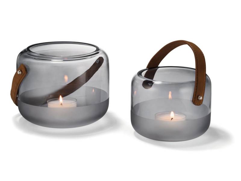 PHILIPPI Windlicht, mundgeblasenes Glas, echtes Leder, 14 cm (h) von PHILIPPI