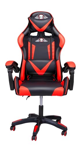 No Fear Gaming Stuhl – Gamingstuhl mit Nacken- und Lendenkissen – Ergonomischer Gamer Stuhl - Gaming Stuhl Ergonomisch höhenverstellbar von 46 bis 56 cm – Gaming Stuhl Schwarz/Rot von No Fear