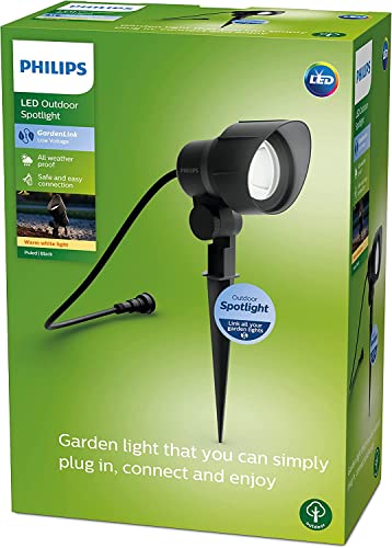 PHILIPS Außenspot Erweiterung (6 W), wetterfester Niedervolt Bodenspot mit Erdspieß und warmweißem Licht, energiesparende LED Beleuchtung, schwarz von PHILIPS