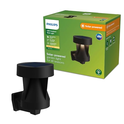 PHILIPS Avery Solar-Wandleuchte für den Außenbereich, 2700K warmweißes Licht, 200 Lumen, Schwarz von PHILIPS