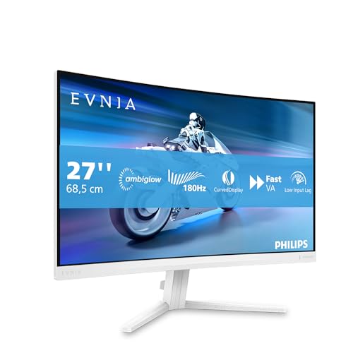 Philips Evnia 27M2C5201L - 27 Zoll Full HD Curved Gaming Monitor, 180 Hz, 1 ms, FreeSync Premium, HDR10, Ambiglow (1920x1080, 2X HDMI 2.0, 1x DisplayPort 1.4) Weiss von Philips