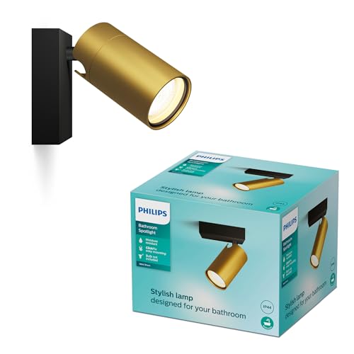 Philips Idris LED 1er Spotleuchte, GU10 Lampe nicht enthalten, Messing, IP44, wasserfest, Gold von Philips